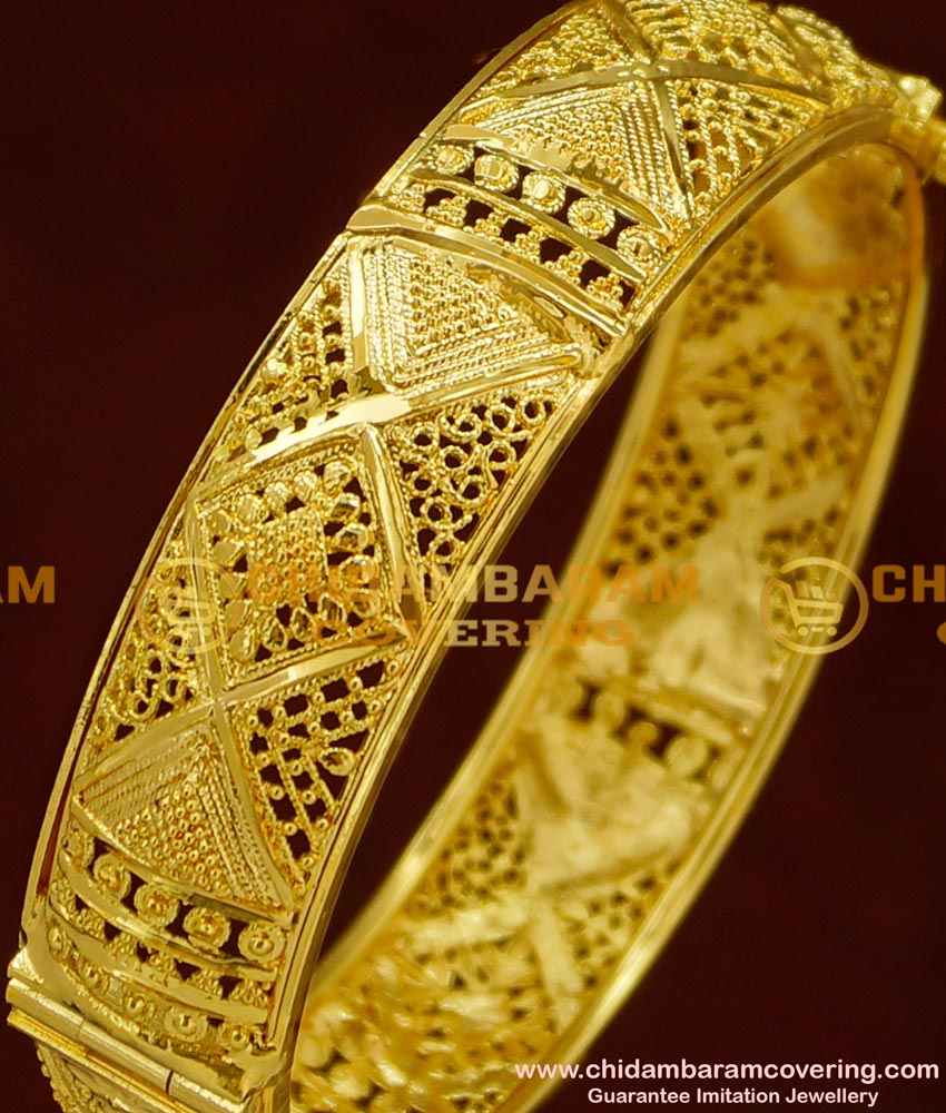 BNG161 - 2.4 Size Stunning Gold Party Wear Broad Single Kada Bangle Online Shopping