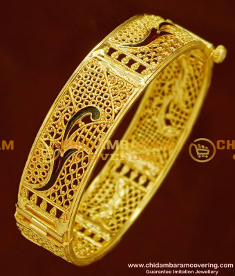BNG164 - 2.4 Size Latest Beautiful Gold Design Enamel Coated Screw Type Single Bangle for Women/Girls