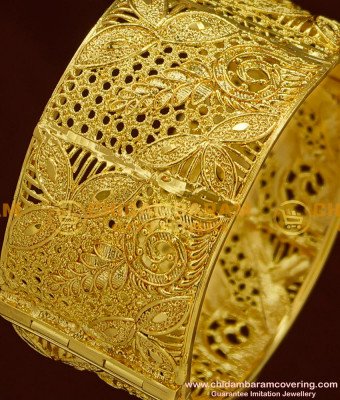 BNG167 - 2.6 Size New Design Pure Gold Plated Bridal Wear Broad Single Piece Screw Open Kada Guarantee Bangle Online