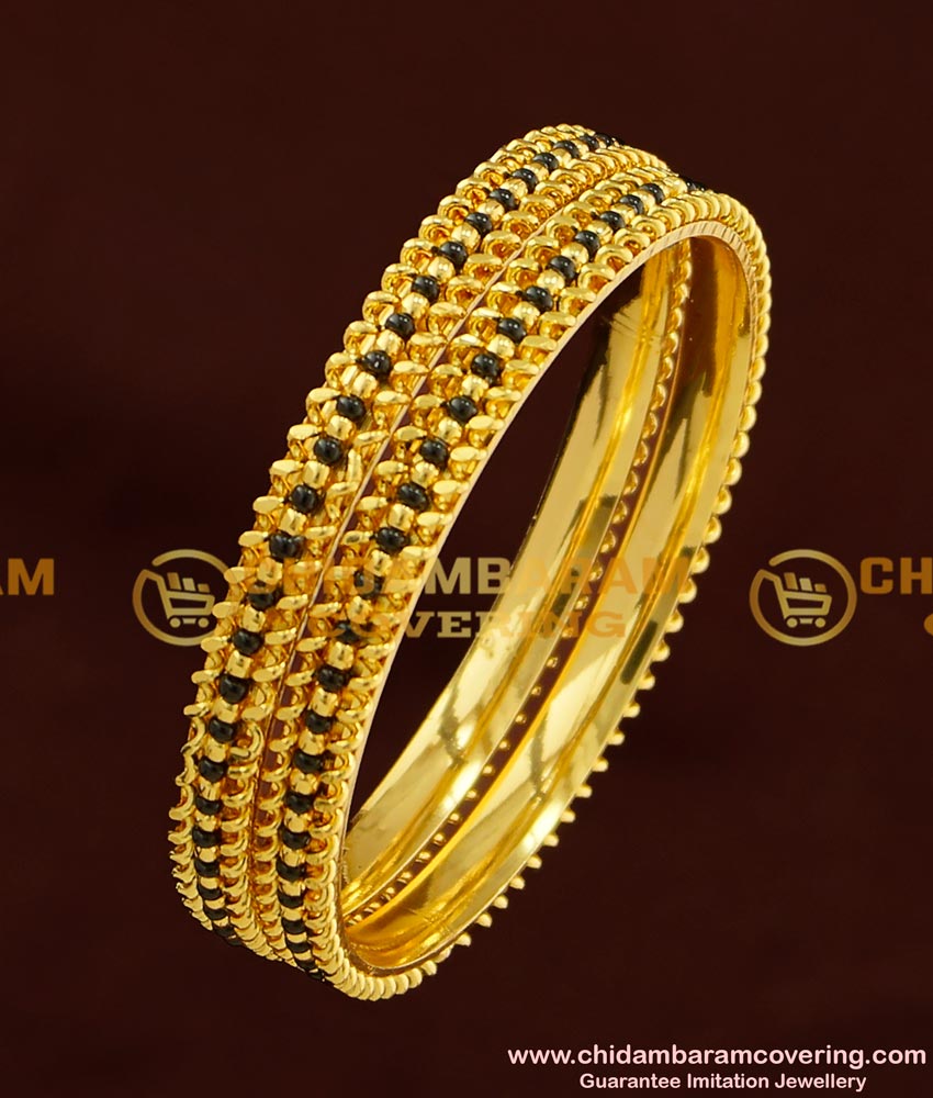 BNG173 - 2.6 Size Latest Design Black Beads Bangle Karimani Bangles for Women