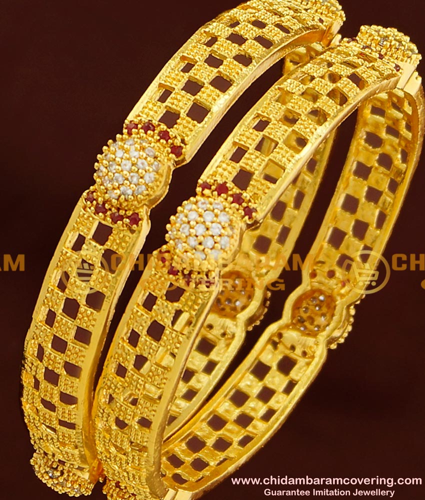 BNG177 - 2.8 Size New Fashion CZ Stone Bangles Design One Gram Gold Bangles Online
