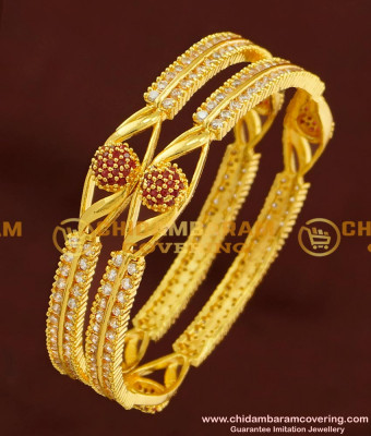 BNG178 - 2.6 Size Elegant Finish Red and White Designer AD Stone Bangles for Women