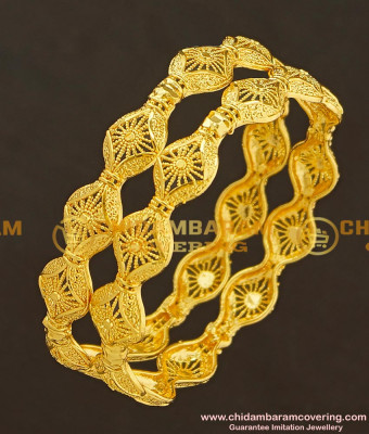 BNG187 - 2.6 Size Unique Gold Look Light Weight Party Wear Bangles Design One Gram Jewellery Online