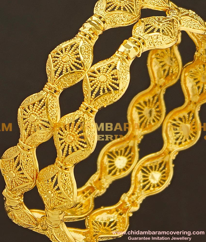 BNG187 - 2.6 Size Unique Gold Look Light Weight Party Wear Bangles Design One Gram Jewellery Online