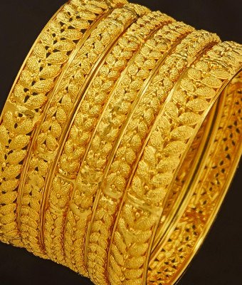 BNG188 - 2.4 Size Latest 6 Piece Bangles Set Bridal Wear Dye Gold Bangles for Wedding 