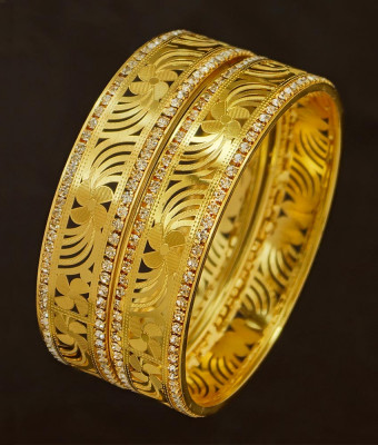 BNG198 - 2.10 Size Stylish Look White Stone Party Wear Non Guarantee Bangles For Women