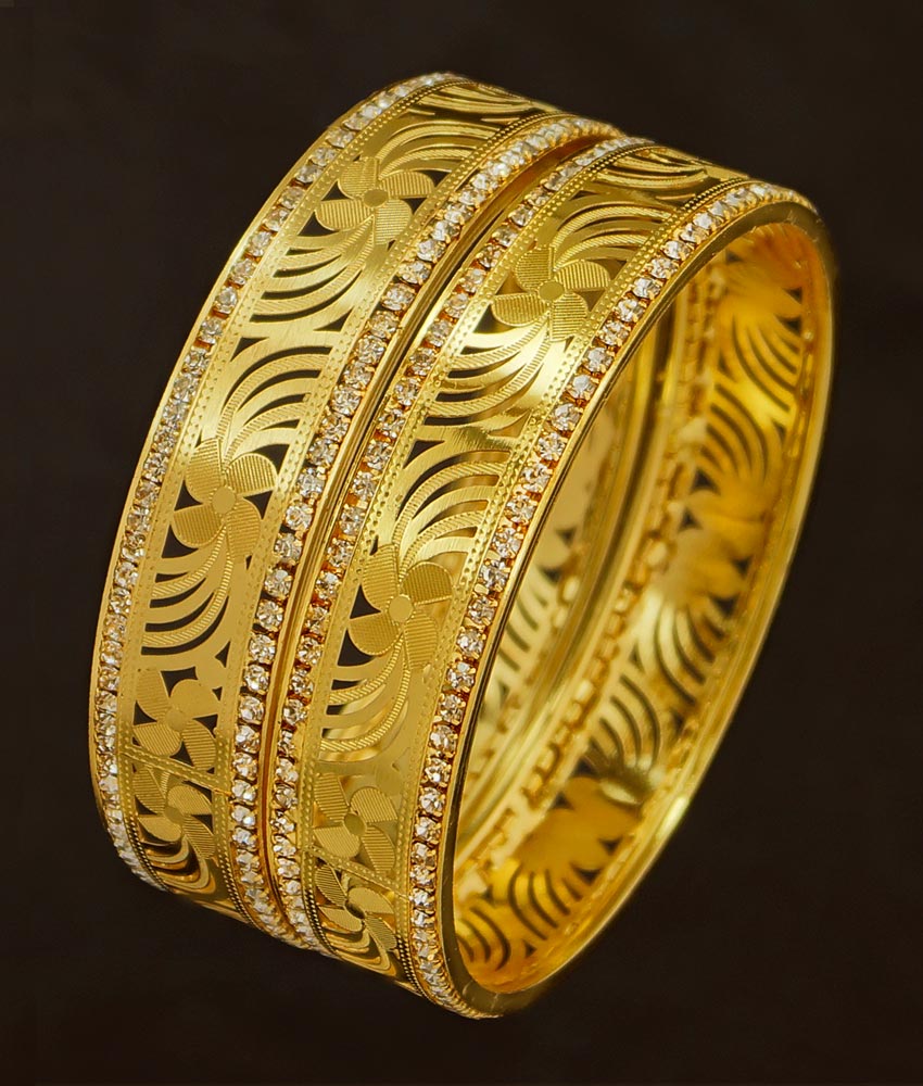 BNG198 - 2.4 Size Stylish Look White Stone Party Wear Non Guarantee Bangles For Women
