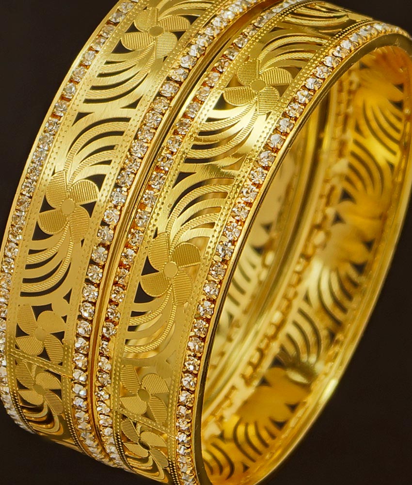 BNG198 - 2.4 Size Stylish Look White Stone Party Wear Non Guarantee Bangles For Women