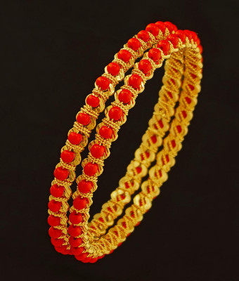 Bng202 - 2.6 Size Coral Gold Bangles Design One Gram Gold Pavalam Valayal Designs Online 