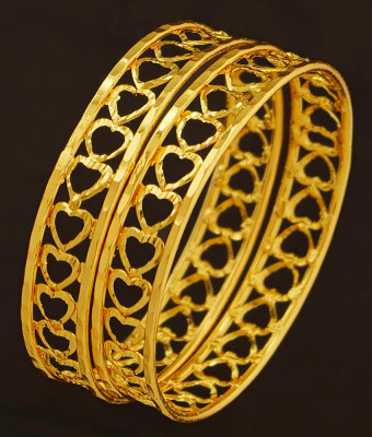 BNG205 - 2.4 Size Modern Light Weight Gold Bangles Designs Latest Heart Shape Bangles for Girls 