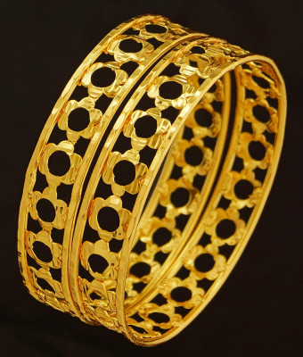 BNG206 - 2.6 Size Beautiful Flower Design Light Weight One Gram Gold Bangles for Women