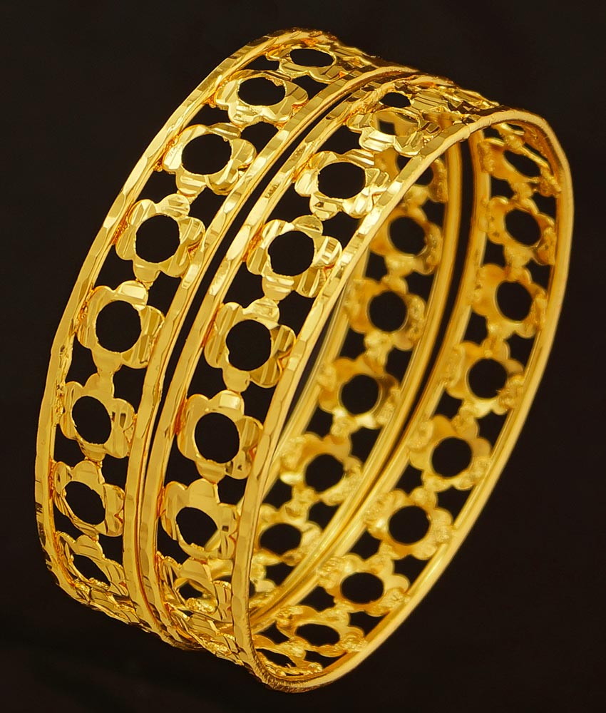 BNG206 - 2.8 Size Beautiful Flower Design Light Weight One Gram Gold Bangles for Women