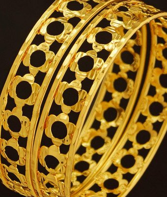 BNG206 - 2.6 Size Beautiful Flower Design Light Weight One Gram Gold Bangles for Women