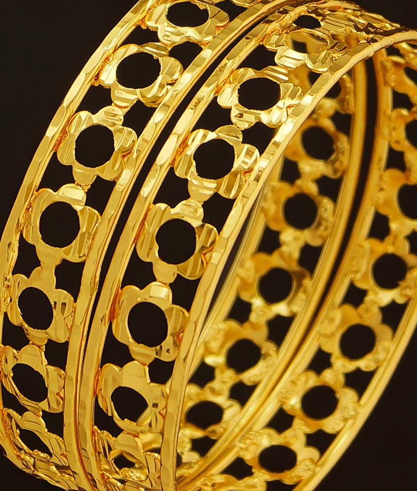 BNG206 - 2.8 Size Beautiful Flower Design Light Weight One Gram Gold Bangles for Women