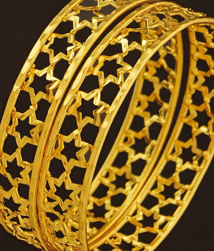 BNG207 - 2.8 Size New Arrival Light Weight Star Design One Gram Gold Bangles Buy Online