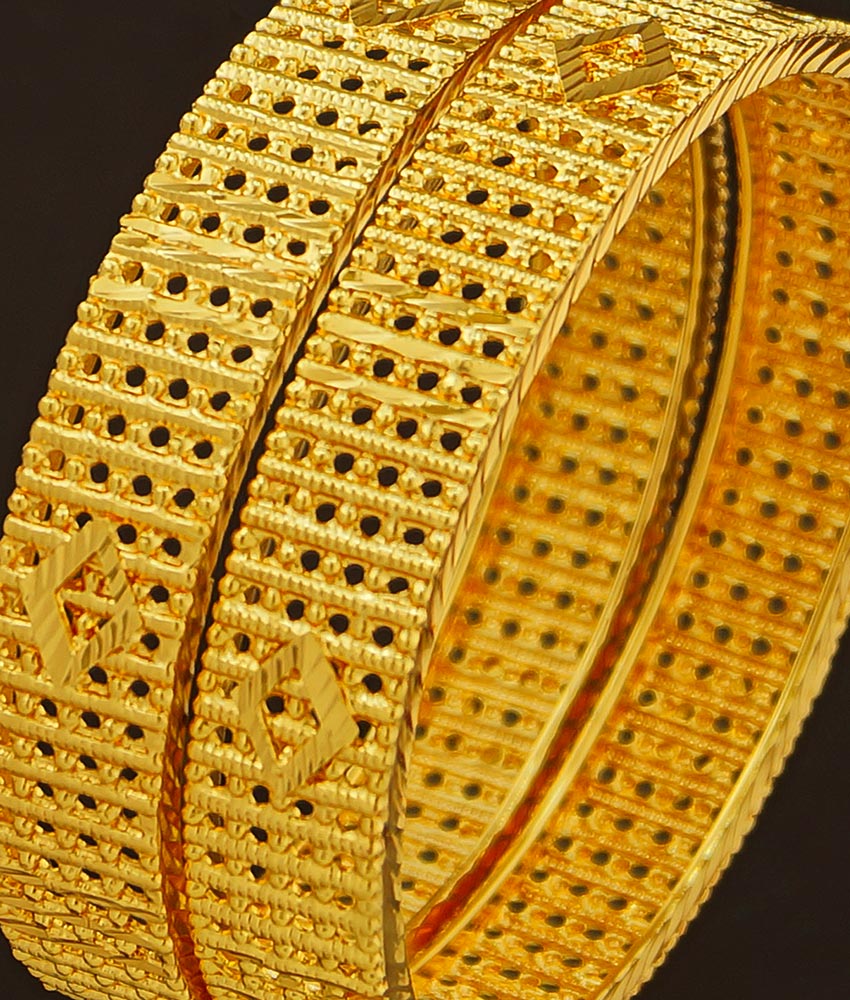 BNG210 - 2.6 Size New Style Gold Plated Bridal Wear Designer Broad Bangles Set Online