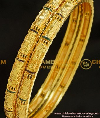 BNG211 - 2.6 Size Elegant Look Gold Plated Enamel Design Gold Plated Bangles  