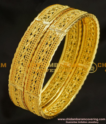 BNG213 - 2.4 Size New Pattern Gold Look Broad Bangles Design Gold Plated Jewellery 