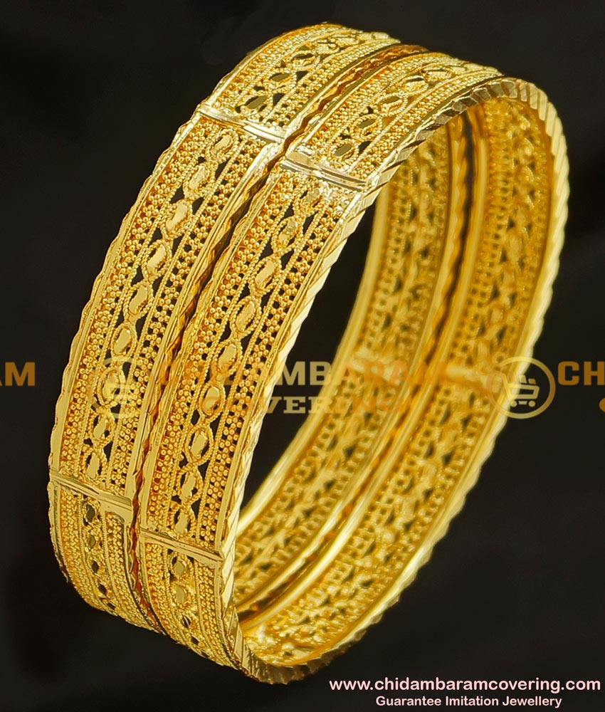 BNG213 - 2.4 Size New Pattern Gold Look Broad Bangles Design Gold Plated Jewellery 