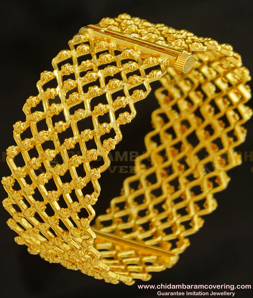 BNG220 - 2.4 Size One Gram Gold Screw Type Gold Inspired Zig Zag Design Single Kada Bangle 
