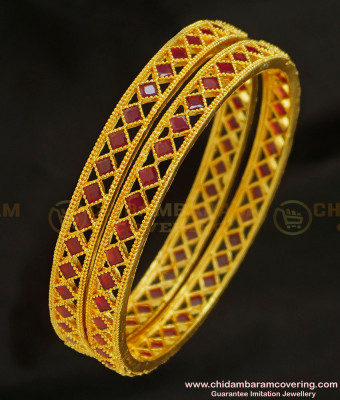 BNG223 - 2.4 Size Latest Gold Ruby Bangle Design Gold Plated Stone Bangles for Women