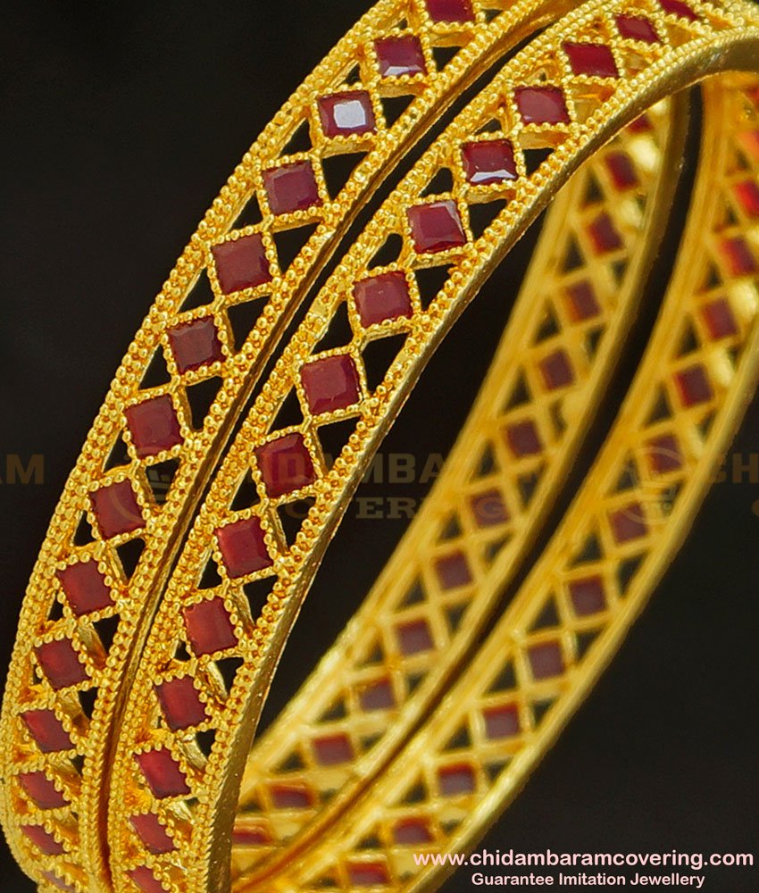 BNG223 - 2.6 Size Latest Gold Ruby Bangle Design Gold Plated Stone Bangles for Women