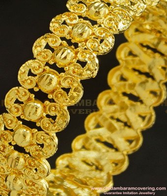 BNG226 - 2.8 Size 1 Gram Gold Party Wear Broad Single Piece Designer Bangle for Women