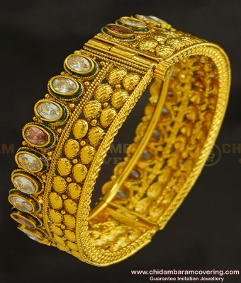 BNG228 - 2.6 Size Latest Gorgeous Gold Antique Look Stone Screw Kada Bangle Buy Online