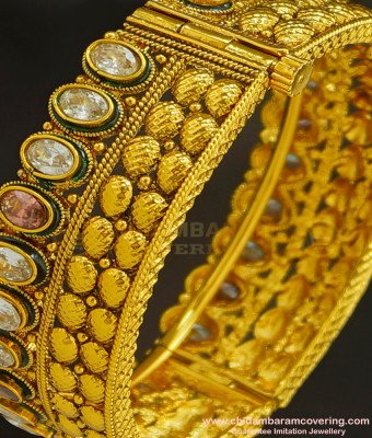 BNG228 - 2.6 Size Latest Gorgeous Gold Antique Look Stone Screw Kada Bangle Buy Online