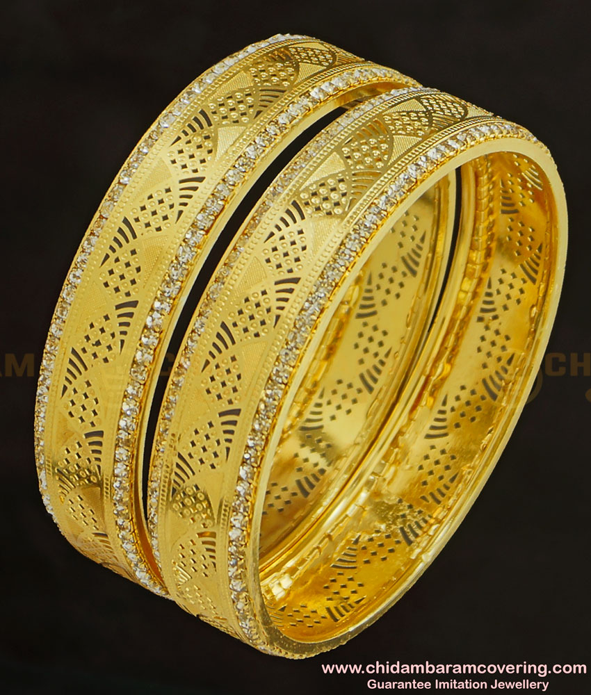 BNG237 - 2.8 Size Grand Look White Stone Party Wear Non Guarantee Bangles for Women