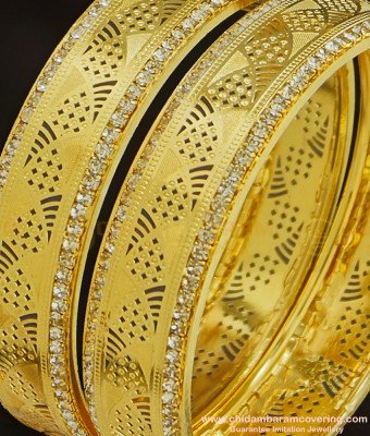 BNG237 - 2.10 Size Grand Look White Stone Party Wear Non Guarantee Bangles for Women