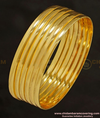 BNG238 - 2.4 Size Gold Plated Shiny Smooth Plain Gold Bangles Design for Daily Use Set Of 6 Pcs Imitation Bangles 