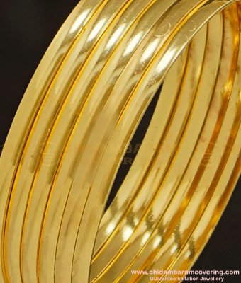 BNG238 - 2.4 Size Gold Plated Shiny Smooth Plain Gold Bangles Design for Daily Use Set Of 6 Pcs Imitation Bangles 
