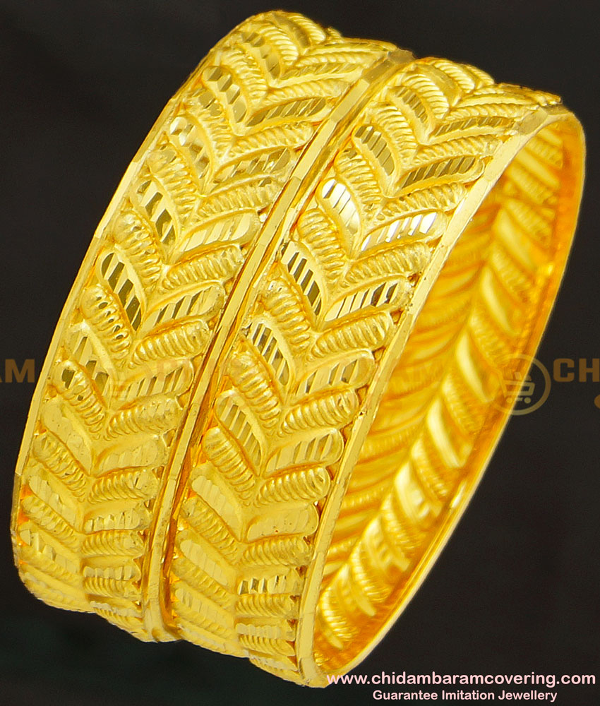 BNG240 - 2.6 Size Beautiful Leaf Design Broad Bangle Design Non Guarantee Bangles for Women 