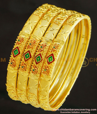 BNG241 - 2.10 Size Real Gold Design Enamel Gold Forming Designer Wedding Bangles Set Online