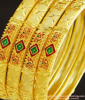 BNG241 - 2.10 Size Real Gold Design Enamel Gold Forming Designer Wedding Bangles Set Online