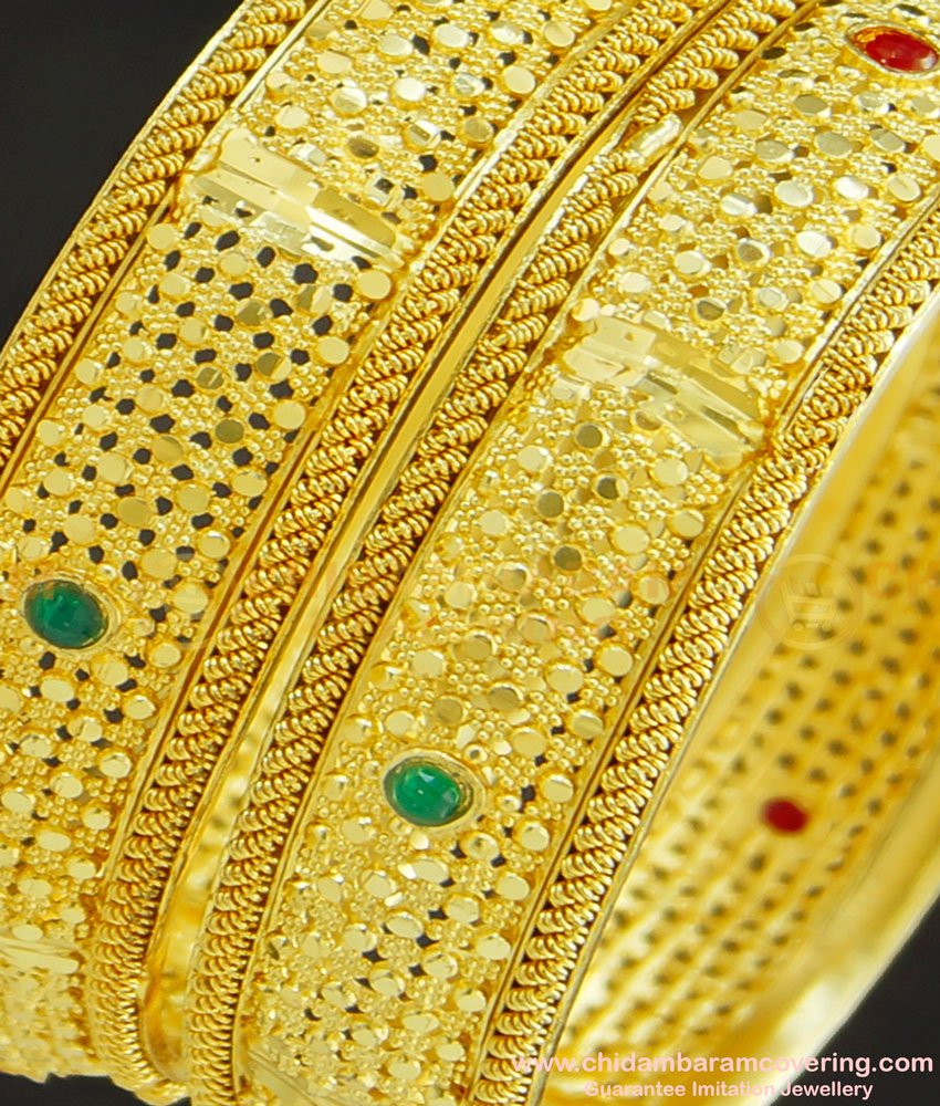 BNG244 - 2.10 Size Bridal Wear Net Design Stone Gold Forming Bangles Set Imitation Jewellery