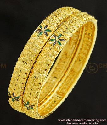 BNG252 - 2.4 Size Gold Design Enamel Coating Flower Model Bangles Imitation Jewelry