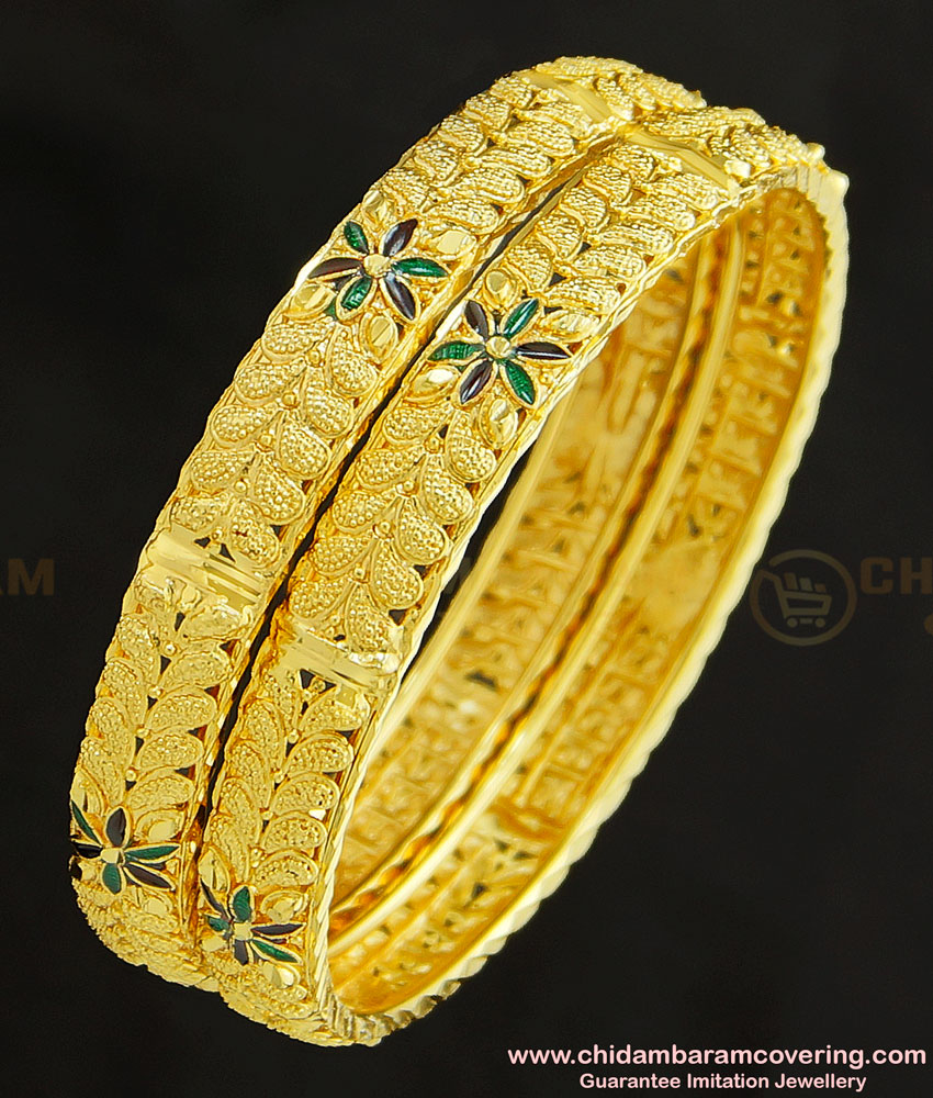 BNG252 - 2.4 Size Gold Design Enamel Coating Flower Model Bangles Imitation Jewelry