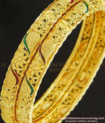 BNG253 - 2.4 Size Latest Bangle Design Enamel Finish Gold Plated Bangles Buy Online