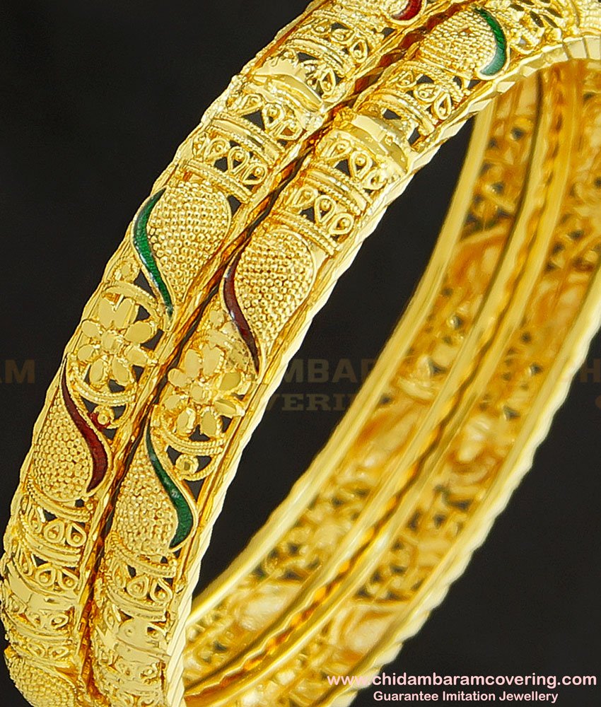 BNG253 - 2.4 Size Latest Bangle Design Enamel Finish Gold Plated Bangles Buy Online