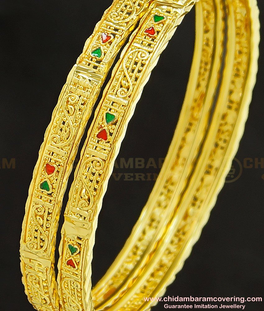 BNG254 - 2.6 Size Beautiful Light Weight 1 Gram Gold Plated Calcutta Bangles Design 