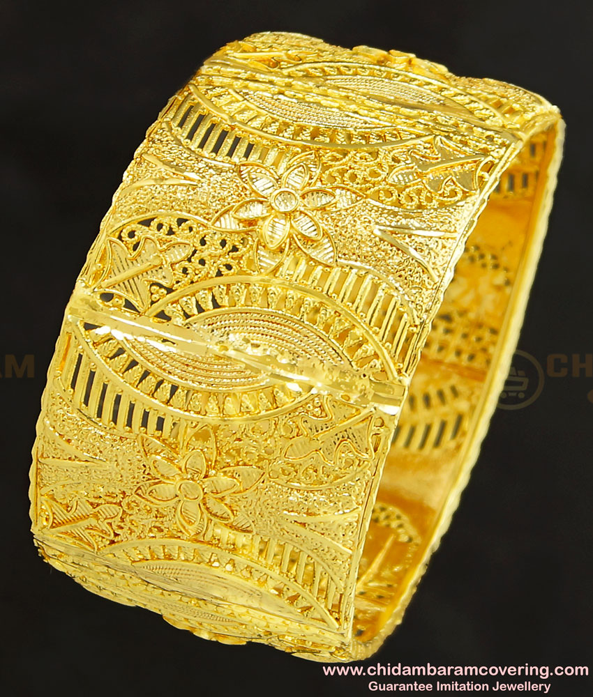 BNG261 - 2.6 Size Indian Gold Pattern Flower Design Kada Bangle 1 Gram Guaranteed Bangle Online