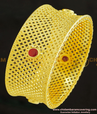 BNG263 -2.6 Size Unique Wedding Collection Forming Ruby Stone Wide Designer Kada Bangle Online