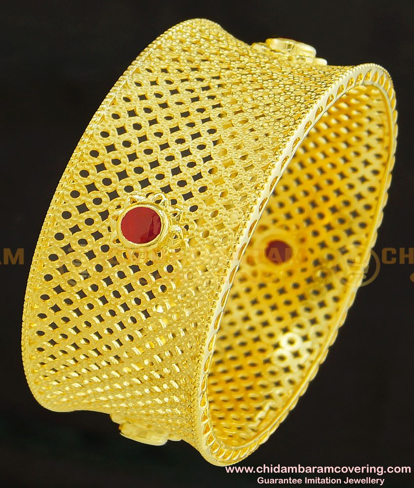 BNG263 -2.6 Size Unique Wedding Collection Forming Ruby Stone Wide Designer Kada Bangle Online
