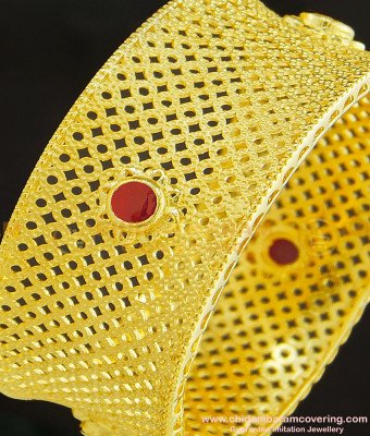 BNG263 -2.6 Size Unique Wedding Collection Forming Ruby Stone Wide Designer Kada Bangle Online
