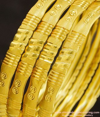 BNG266 - 2.10 Size Daily Use Gold Bangles Cutting Design Set Of 4 Pieces Bangle for Women