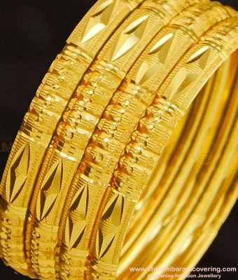 BNG271 - 2.10 Size Indian Gold Imitation Diamond Cut Bangles Design Set Of 4 Pieces for Ladies