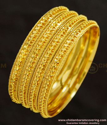 BNG274 - 2.4 Size Latest Bridal Wear Spiral Design Gold Finish Designer 4 Bangles Set Online