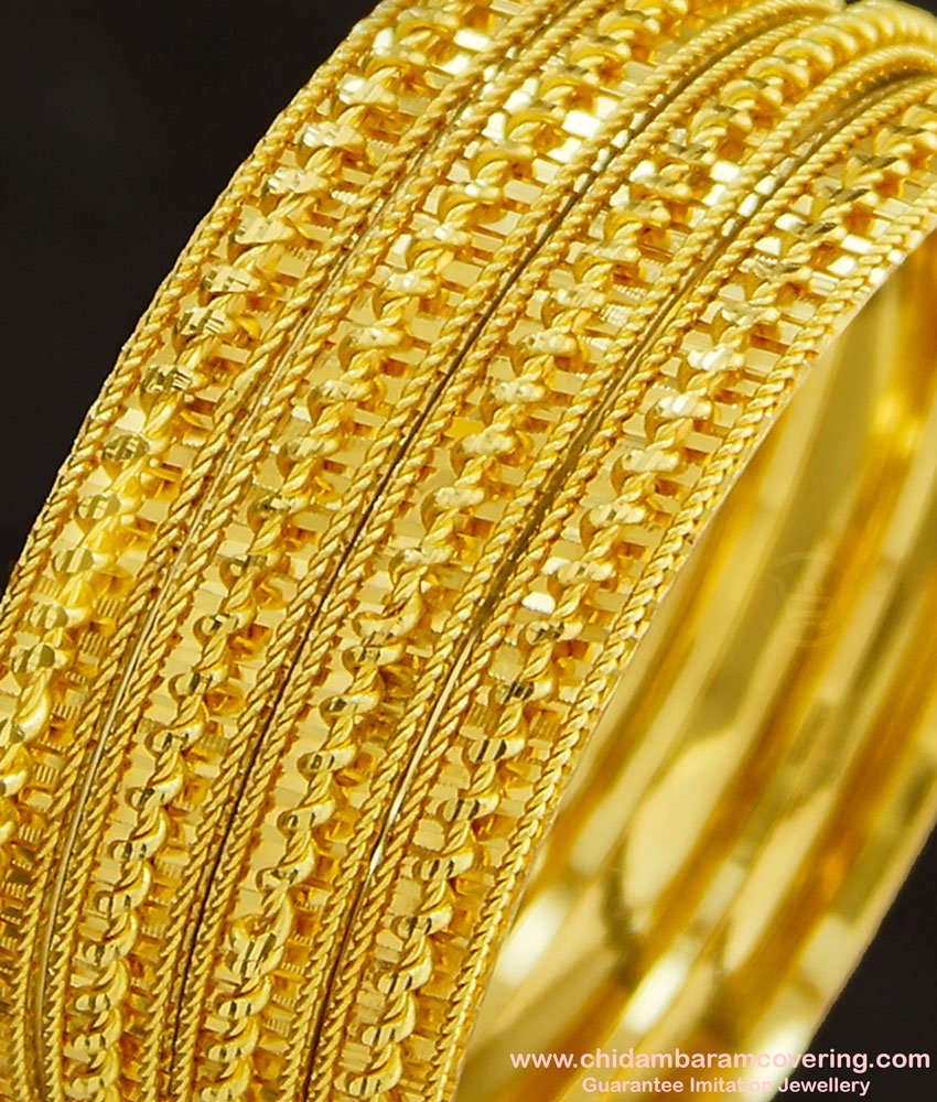 BNG274 - 2.4 Size Latest Bridal Wear Spiral Design Gold Finish Designer 4 Bangles Set Online
